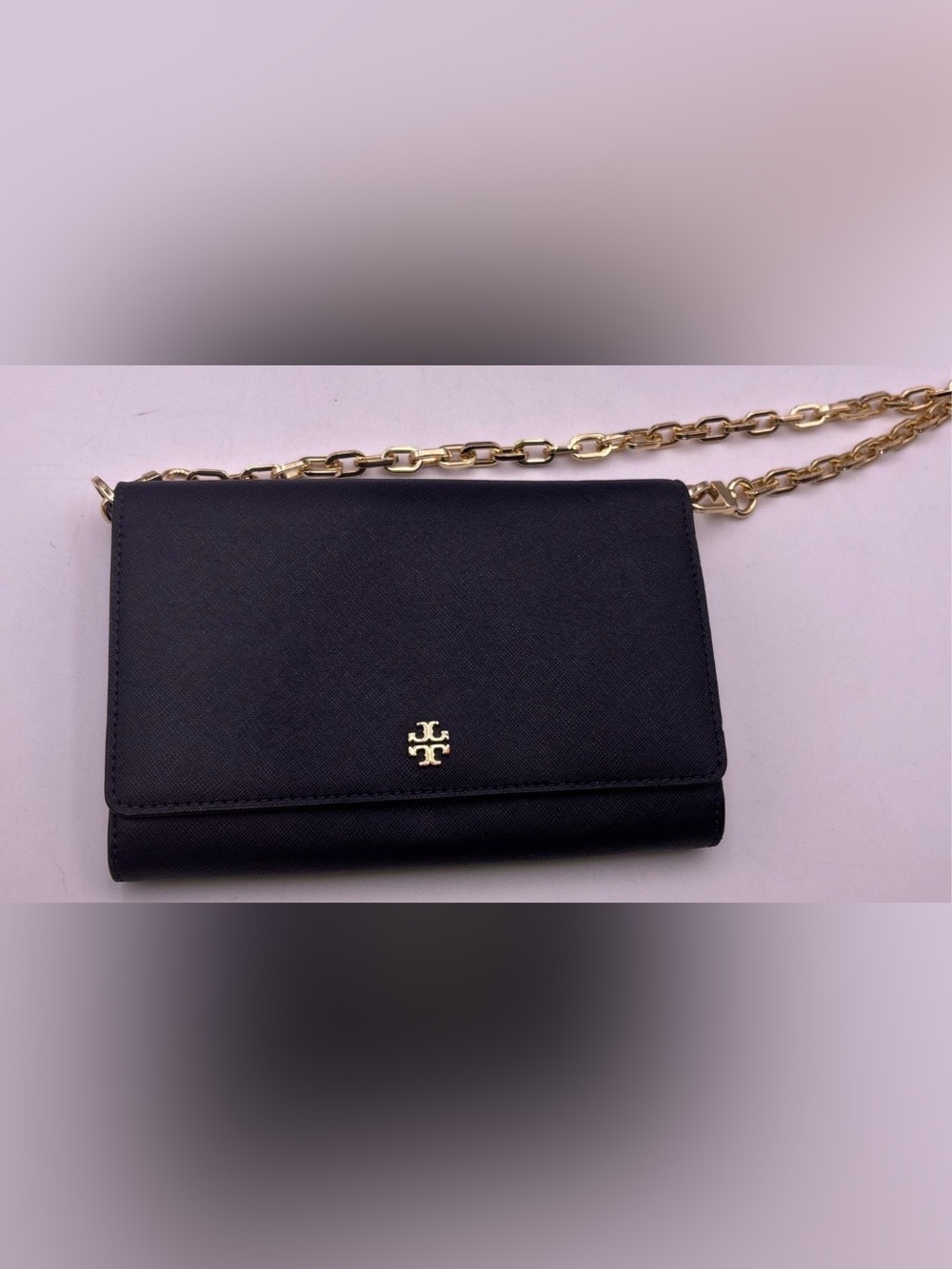 Tory Burch Black Emerson Chain Wallet Crossbody Purse with Gold Hardware